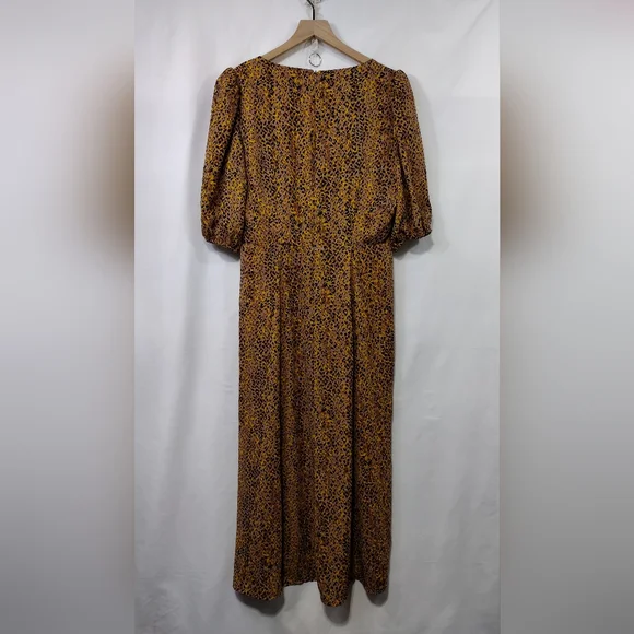 WAYF Leopard Print Faux Wrap Boho Midi Dress Women's L Brown Boho Retro 90s Y2K - Picture 6 of 10